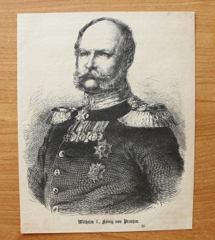 Holzstich Wilhelm I König von Preussen 1866 Uniform Orden